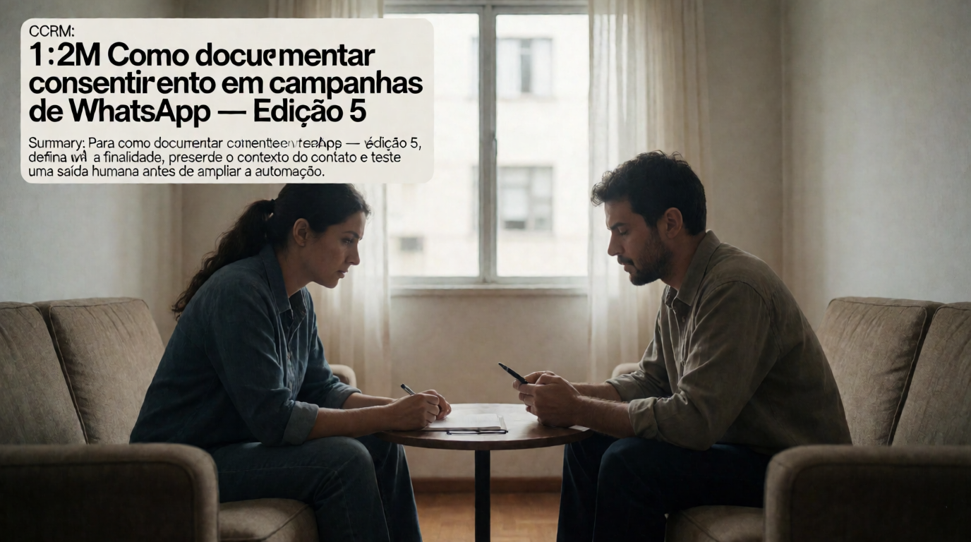 Capa editorial local sobre crm; tema: Como documentar consentimento em campanhas de WhatsApp — Edição 5