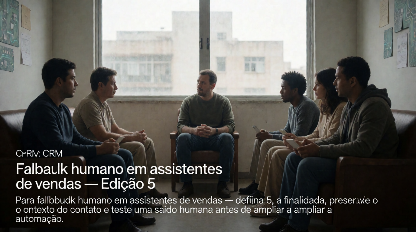 Capa editorial local sobre crm; tema: Fallback humano em assistentes de vendas — Edição 5