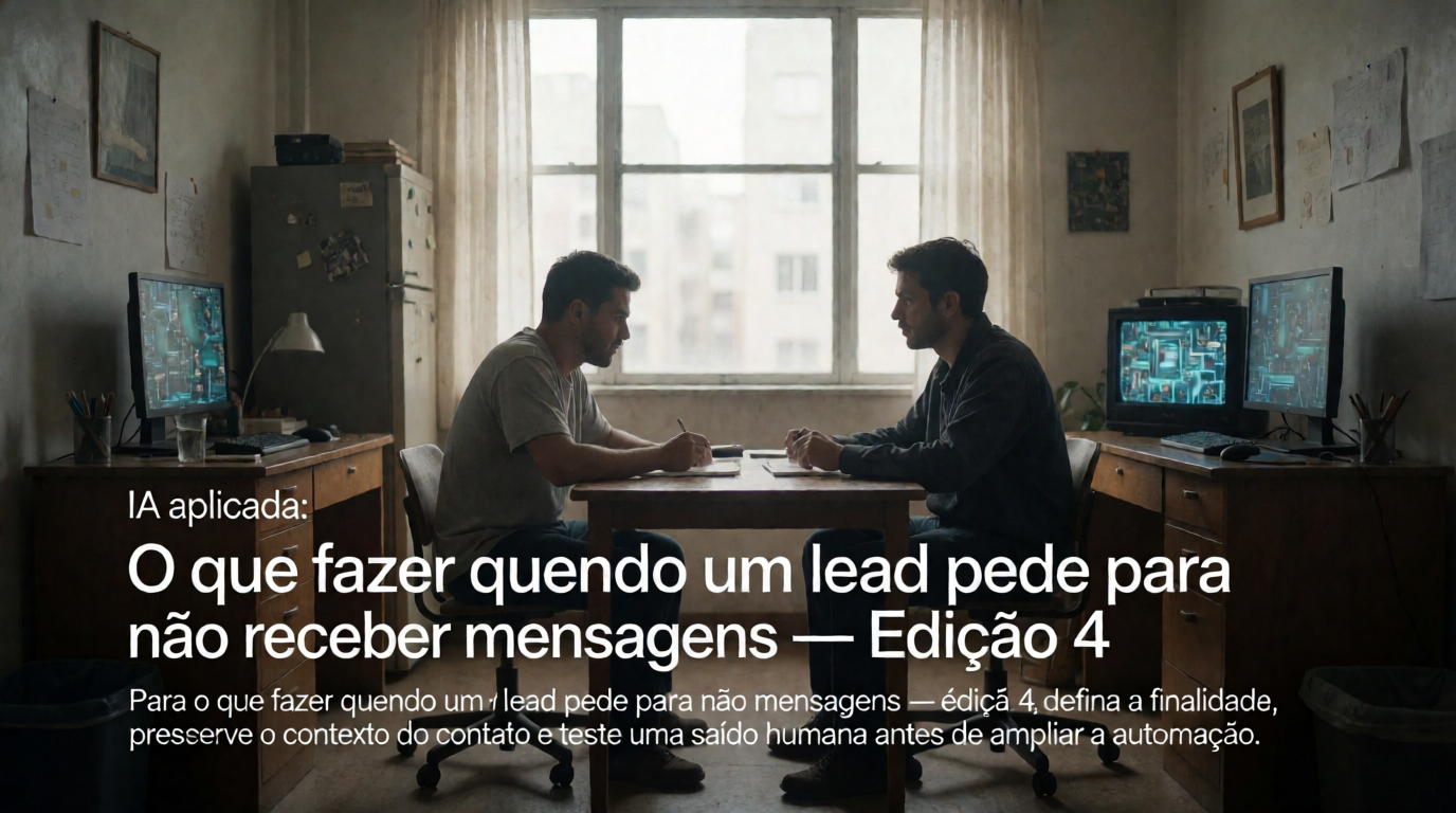 Capa editorial local sobre ia aplicada; tema: O que fazer quando um lead pede para não receber mensagens — Edição 4