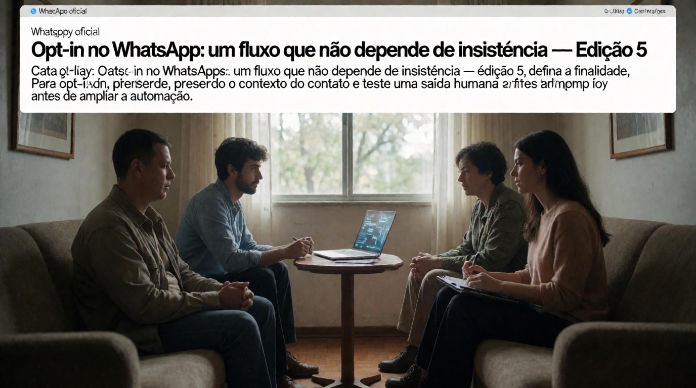 Capa editorial local sobre whatsapp oficial; tema: Opt-in no WhatsApp: um fluxo que não depende de insistência — Edição 5